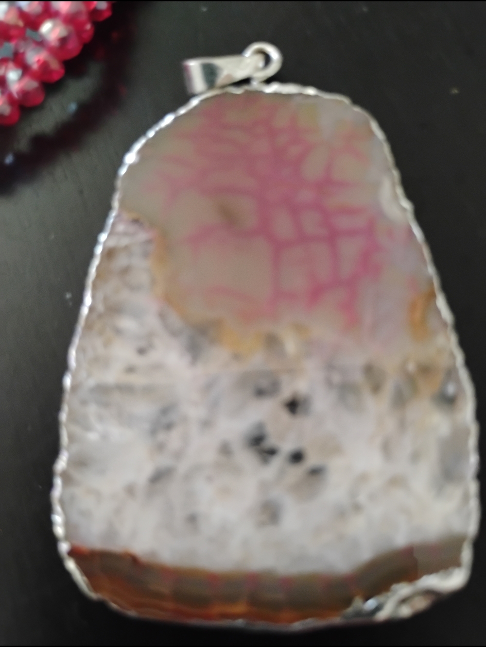Pink and White Agate Slice Pendant - Unbranded